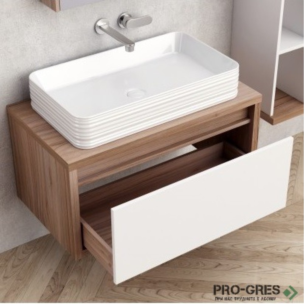 Долен шкаф за баня 80cm, бял/дървесен цвят, Inter Ceramic ICP 4540-80
